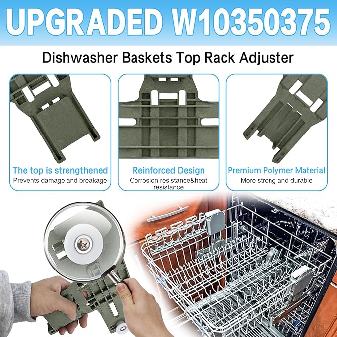 UPGRADED W10350375 Dishwasher Top Rack Adjuster Parts,For Whirlpool Dishwasher Parts WDTA50SAHZ0 WDT750SAHZ0 WDT730PAHZ0 WDT970SAHZ0 Upper Rack Parts,For Kenmore 665 Dishwasher Top Rack Part,10PCS