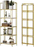 Crofy No Assembly Folding Bookshelf for Living Room, 5 Tier Gold Collapsible Book Shelf for Home Office, Portable Bookcase Storage Organizer