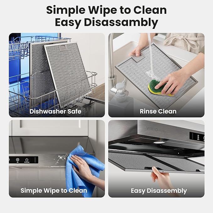 Range Hood 30 Inch Under Cabinet, 900CFM Stainless Steel Kitchen Stove Vent Hood, Touch/Gesture Control, 3 Speed Exhaust Fan, LED Lights, Reusable 5-Layer Aluminum Filters