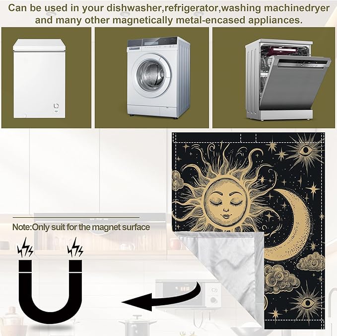 Dishwasher Magnet Cover,Moon Sun Dishwasher Cover Magnetic Cloud Astrology Home Appliances Refrigerator Decorative 23" x 26"