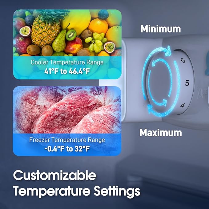 Fridge with Bottom Freezer and Drawer, 4.0 Cu.Ft Double Door Refrigerator with 7 Adjustable Temperature Settings for Bedroom, Dorm, Office, Apartment, Adjustable Shelves, Large Capacity, Silver