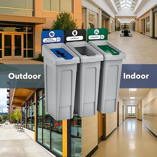 23 Gallon Landfill Waste Bin with Hinged Lid – Commercial Trash Container with Liner Cinches and Venting Channels – Slim Design for Restaurants, Offices, and Public Areas