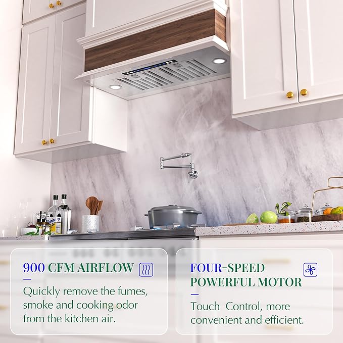 EKON NAB01-30IN Range Hood Insert, 900CFM Built-in Range Hoods Ducted/Ductless with 4-Speed Soft Touch Panel Control/Dishwasher-safe Filters, Kitchen Hoods for Over Kitchen Stove