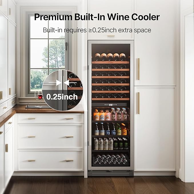 Ca'Lefort 24 Inch Wine Fridge - 177 Can & 77 Bottle Dual Zone Wine Cooler with Glass Door, 34-65°F Quiet Refrigerator with Bottom Drawer 3 LED Light Built-in for Home/Bar/Kitchen Right-Hinged Door