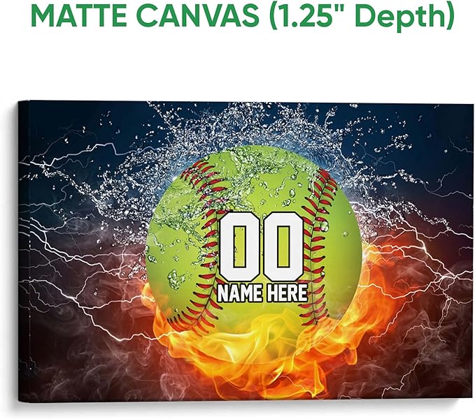Custom Softball Fire Ball & Water Sport Gift For Girl, Daughter Personalized Name Number Poster & Framed Canvas, Wall Art Home Office Decoration Living Room Bedroom Aesthetic Decor
