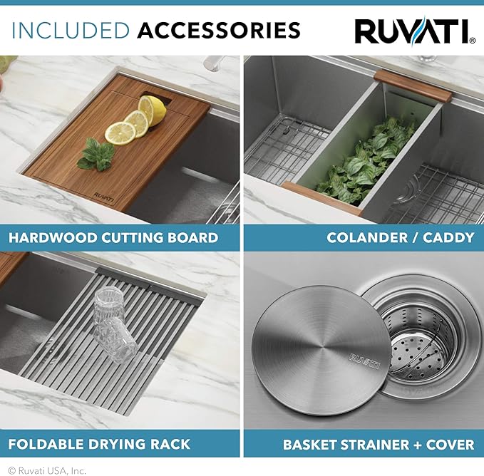 Ruvati 28-inch 60/40 Double Bowl Kitchen Sink - Undermount Low Divide 16 Gauge Stainless Steel Kitchen Sink with Brushed Finish hides scratches, Easy-to-Clean Undermount Sinks - RVH8341