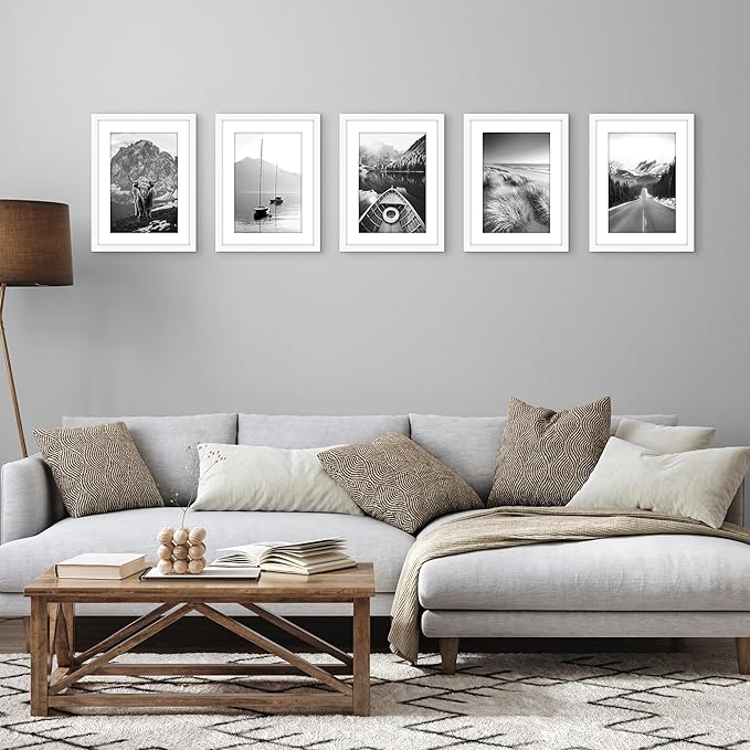 Americanflat 11x15 Picture Frame with Polished Plexiglass - Set of 5 - Use as 8x12 Frame with Mat or Display 11x15 Photo Without Mat - Galleria Collection - Picture Frames for Wall Display - White