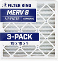 Filter King 19x19x1 Air Filter | 3-PACK | MERV 8 HVAC Pleated A/C Furnace Filters | MADE IN USA | Actual Size: 19 x 19 x .75"