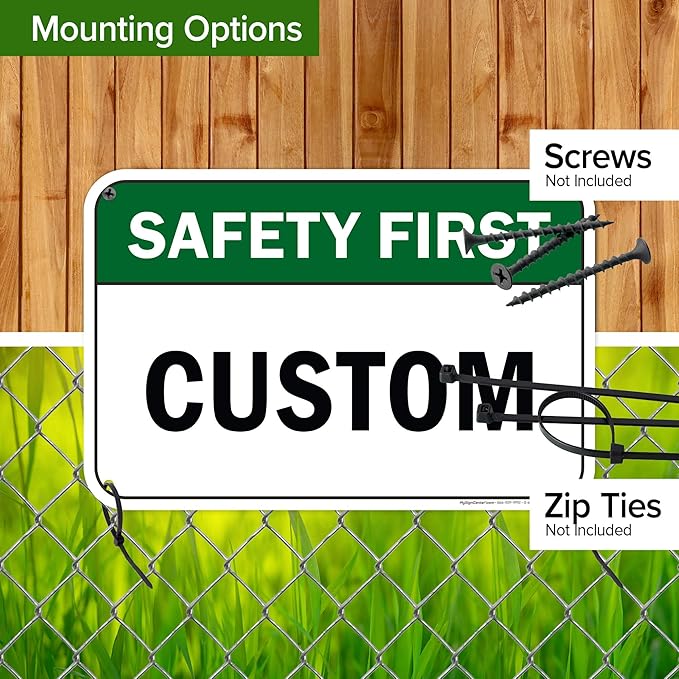 Custom Safety First Sign, Ansi Sign, Osha Compliant, 12x18 Inches, 55 mil thick HDPE (high density polyethylene), Made in USA by My Sign Center