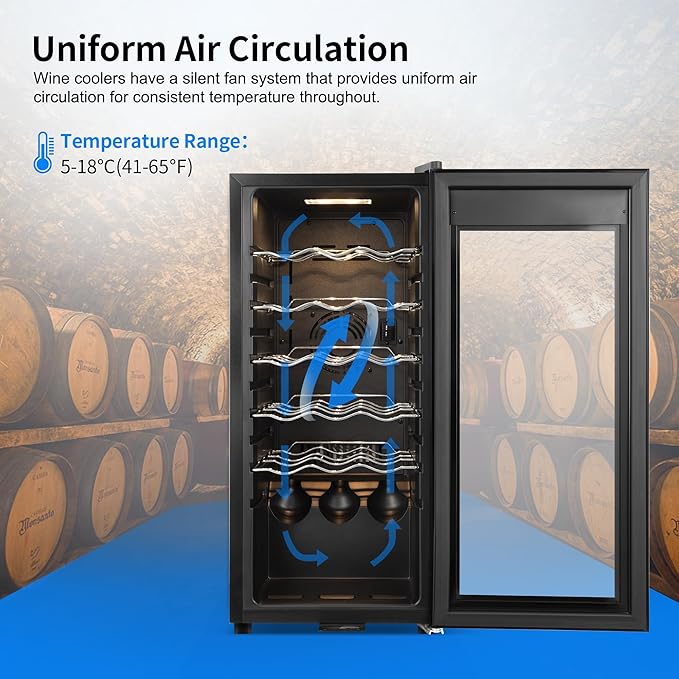 Wine Cooler Refrigerator 18 Bottles, Small Wine Fridge Mini Wine Fridge Countertop with Glass Door Wine Cellars for Red Wine, Champagne, Dry White Wine, Sparkling Wines