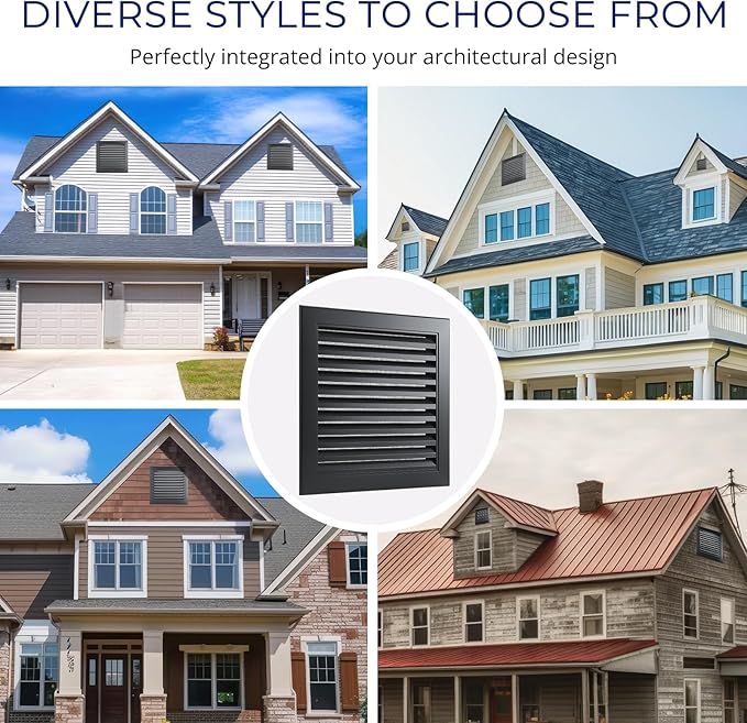 10" X 10" Gable Vent Aluminum Gable Vents for Houses Attic Vent Shed Vents Cover Exterior with Screen Mesh Alloy Wall Vent Ventilation for Home Garage Attic Ceiling - Vent Opening: 8" x 8" Black