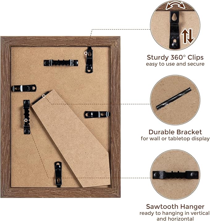 Fun Memories 5x7 Picture Frame, Solid Oak Wood 5 x 7 Frame with Plexiglass, 5 by 7 Photo Frame for Wall & Tabletop Display, 5x7 Picture Frame Matted to 4x6, Walnut Color, 3 Pack