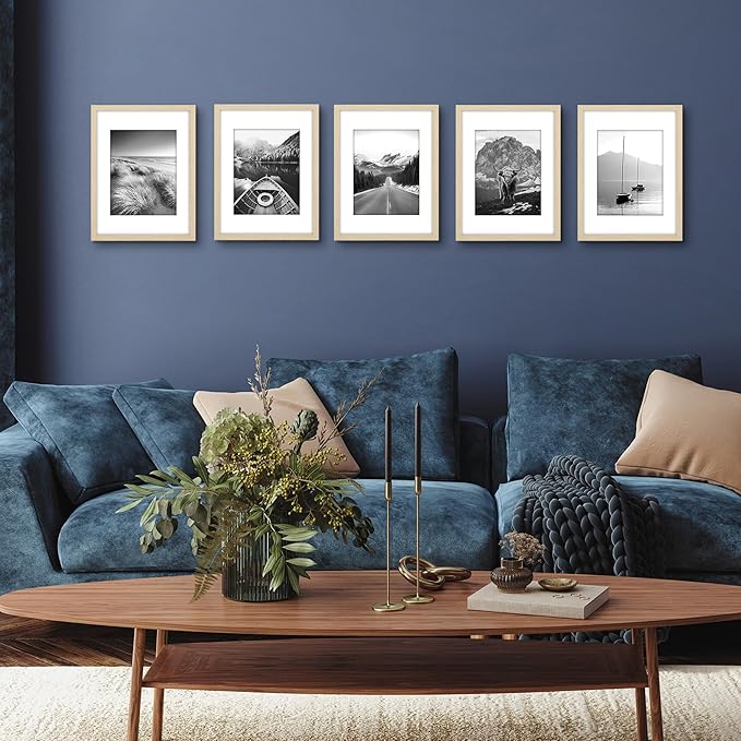 Americanflat 12x16 Picture Frame with Polished Plexiglass - Set of 5 - Use as 8.5x11 Frame with Mat or Display 12x16 Photo Without Mat - Galleria Collection - Picture Frames for Wall - Natural Oak