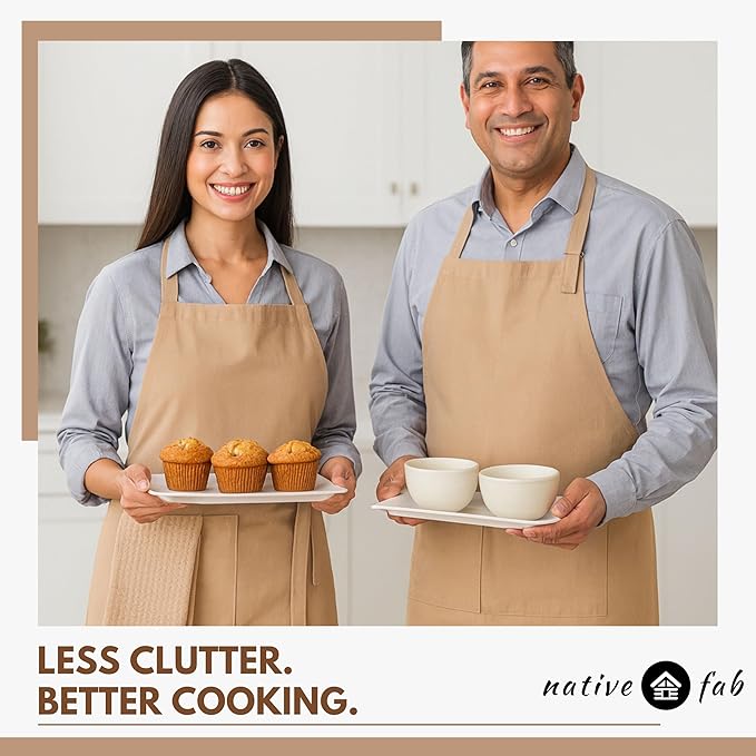Native Fab Kitchen Apron 2 Pack - 100% Cotton Adjustable, Durable Apron with Pockets, Perfect for Cooking, Baking, Grilling
