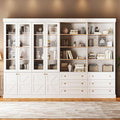 Vyre 71" Tall Farmhouse Kitchen Pantry, Large Storage Cabinets with Glass Doors, Freestanding Wood Hutch Cabinet with 3 Drawers, Adjustable Shelves for Living Room, Dining Room, Set of 4