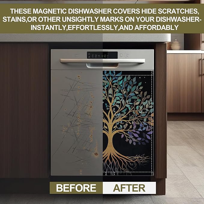Dishwasher Magnet Cover,Tree of Life Dishwasher Cover Magnetic Home Appliances Refrigerator Decorative 23" x 26"