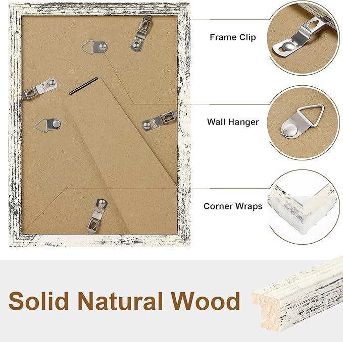 Vittanly 5x7 Picture Frame Set of 2, Solid Wood Frame for Wall or Tabletop, Display Photo 4x6 with Mat or 5x7 without Mat, Distressed White
