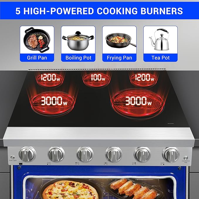 CT Copper Tailor 36 Inch Electric Range with Convection Oven,6.0 cu. ft. Capacity,5 Cooktop Elements, Freestanding Oven, in Stainless Steel
