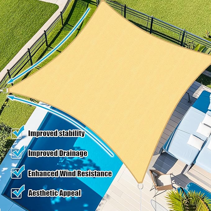 Amagenix Sun Shade Sail 10X26 Curved Edge Outdoor Shade Canopy Sand Breathable 95% UV Block Shade Cloth for Patio Garden Backyard (We Make Custom Size)