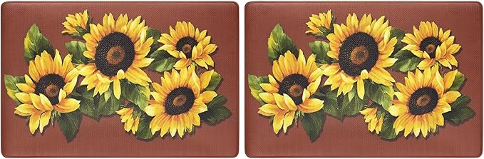 Anti-Fatigue Floor Comfort Mat - 18 x 30 Inch (Black Eyed Susan) - Waterproof Non-Slip Rug - Easy to Clean Cushioned Mat for Kitchen, Bathroom, Standing Desk & Office - Achim Home Decor (Pack of 2)