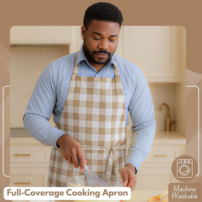 Native Fab Kitchen Apron 2 Pack - 100% Cotton Adjustable, Durable Apron with Pockets, Perfect for Cooking, Baking, Grilling