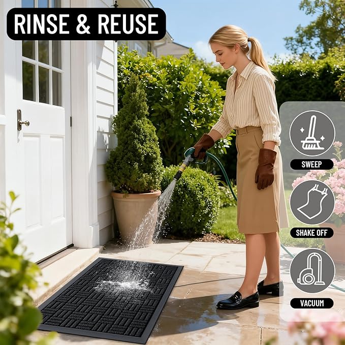 OLANLY Front Door Mat Outside Entrance 47x23, Absorbent, Heavy Duty Sturdy Natural Rubber Doormat Indoor Outdoor, Stain and Fade Resistant, Non-Slip Backing Low Profile Floor Mat for Entryway, Black