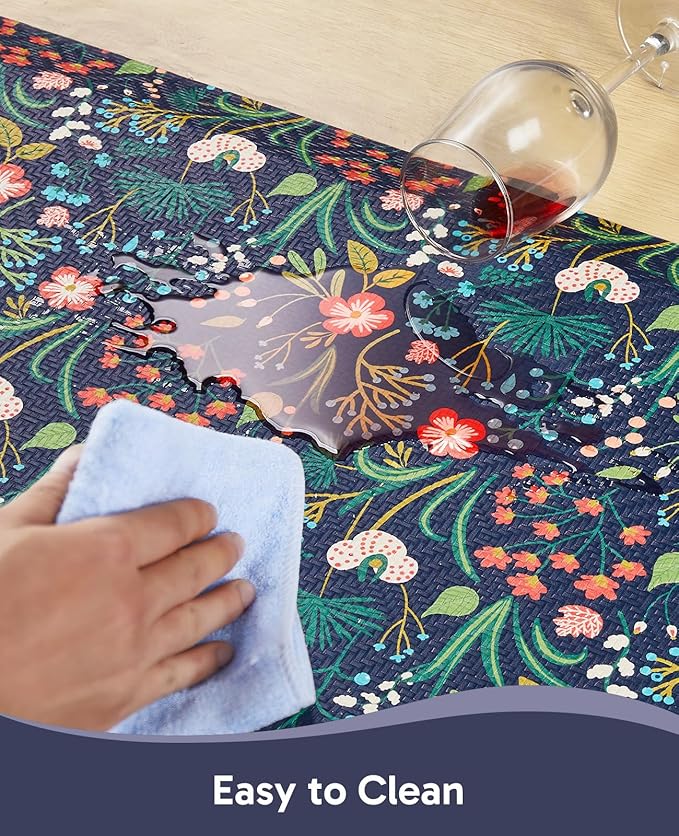 Ophanie Kitchen Mats for Floor, 3/4 inch Thick, 20x48 Anti Fatigue Cushioned Mat, Kitchen Rugs, Waterproof, Comfort Ergonomic Standing Mat for Office, Home, Sink, Blue Flower Non-Slip Ridged Bottom
