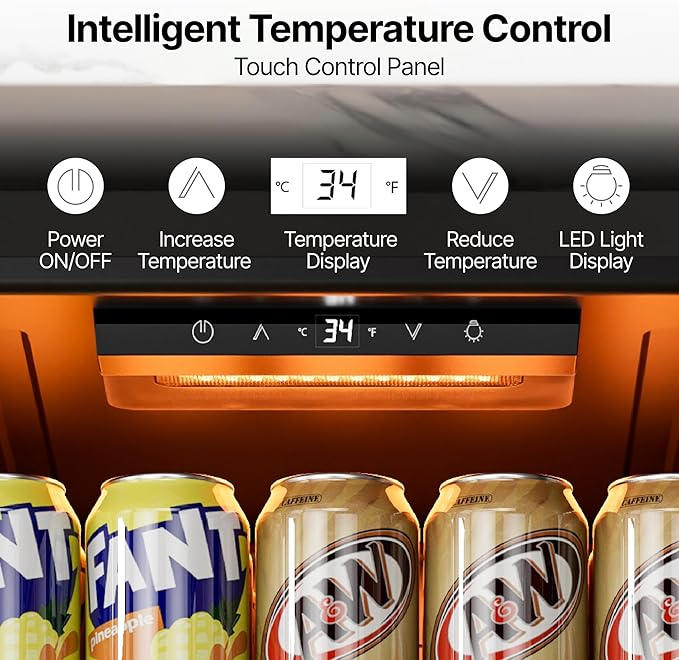 Ca'Lefort Mini Fridge Beverage Cooler, 85 Can Beverage Refrigerator with Reversible Glass Door, Adjustable Shelves for Soda, Beer & Drinks, Digital Temperature Control for Dorm, Office & Home