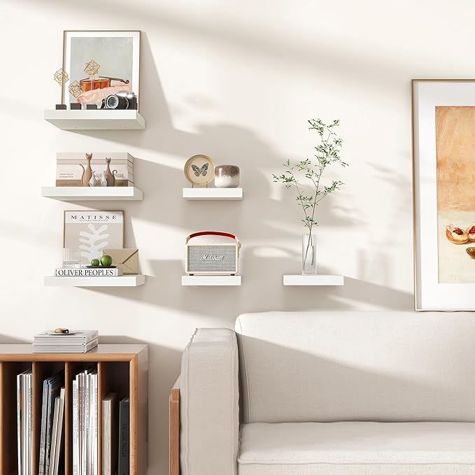 Square Floating Shelves for Wall 8"W x 8"D x 1.2"H, Small Engineered Wood Wall Shelves with Invisible Brackets for Living Room Bedroom Bathroom Office Kitchen Storage & Decor, White Finish, Set of 3