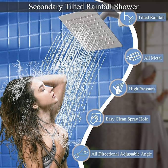 Shower Faucet Set Brushed Nickel Shower System, Knob Switch Diverter Shower Faucet with High Pressure Handheld Spray, Wall Mount 10 Inch Shower Head with 6 Inch Wall Mount Shower Head