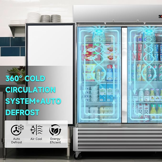 DeepTide 54" W Commercial Upright Refrigerator with Double-Door: 49 Cubic Feet Storage, Adjustable Shelving, Automatic Defrosting, Precision Digital Thermostat, LED Lights, Safety Locks