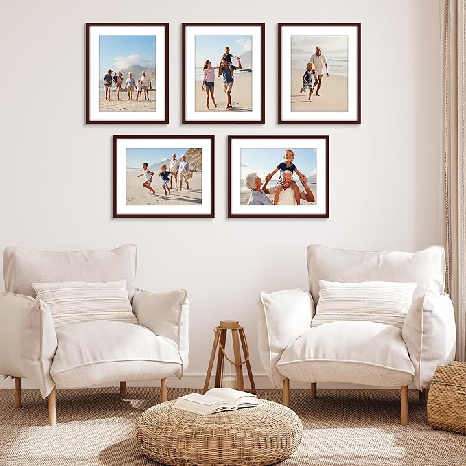 Americanflat 16x20 Picture Frame with Polished Plexiglass - Set of 5 - Use as 12x16 Frame with Mat or Display 16x20 Photo Without Mat - Galleria Collection - Picture Frames for Wall Display - Mahogany
