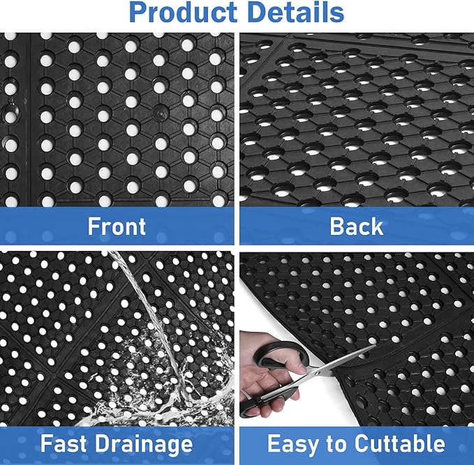 tonchean 82'' x 35'' Commercial Floor Mat, Heavy Duty Kitchen Eubber Mats for Floor, Anti-Fatigue Drainage Mats for Restaurant, Bar, Hotel, Industrial Wet Areas