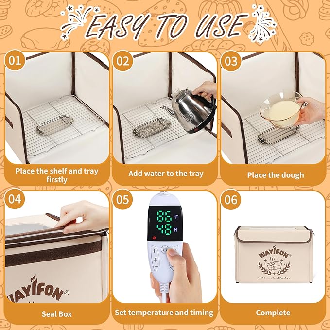 Folding Bread Proofing Box with 68-131℉ Temp Control & 99H Timer,Dough Proofing Box with Metal Rack Warming Proofer for Sourdough, Bread Baking, Pizza, Yogurt,Space-Saving & 6-Layer Fabric,Beige