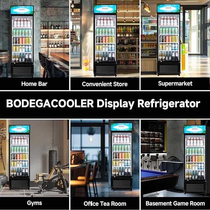 BODEGACOOLER Beverage Refrigerator, 355L/375 Qt Commercial Refrigerator For Kitchen, Home,Office and Garage, 420 Cans & 160 Bottles Display Refrigerator For Beer,Soda, Bar Cooler with Soft LED Light.
