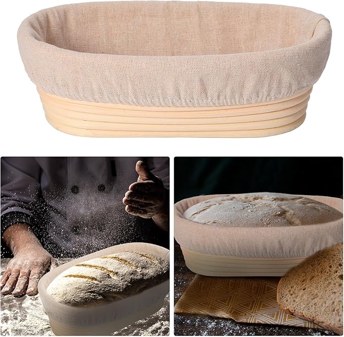 Gejoy 20 Sets Bread Proofing Baskets Bulk Banneton Dough Proofing Bowls Kit with Cloth Liner Sourdough Basket for Home Sourdough Bakers Supplies (Oval,10 Inch)