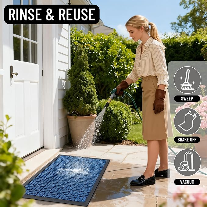 OLANLY Front Door Mat Outside Entrance 35x23, Absorbent, Heavy Duty Sturdy Natural Rubber Doormat Indoor Outdoor, Non-Slip, Stain and Fade Resistant, Low Profile Floor Mat for Entryway, Ocean Blue