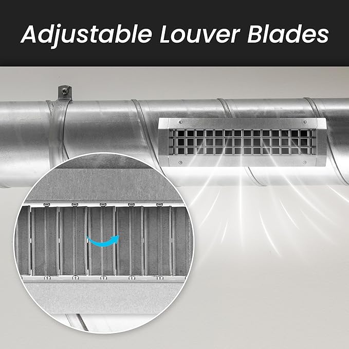 Repa Market 21" x 5" Inch Air Grille for Round Spiral Ducts - Adjustable Single Louvre Blade - Galvanized Ventilation Cover - Side Fit Round Surface Canal Ducting from 9.84" to 35.43" Inches