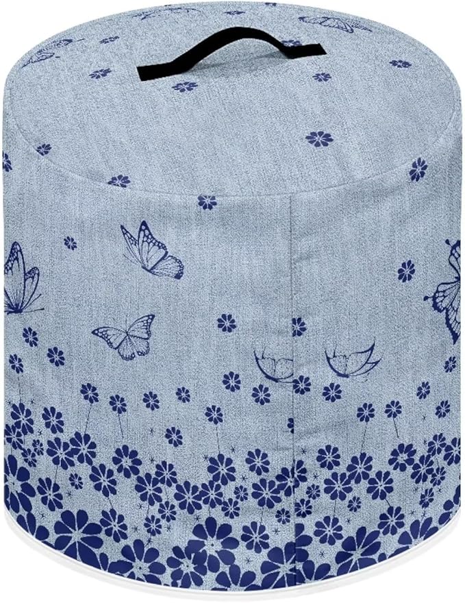 TODIYADDU Blue Floral Butterfly Pressure Cooker Cover with Handle Fashion Kitchen Appliance Dust Covers for Instant Pot Portable Air Fryer Dust Cover Round Protective Cover Bag Trendy Home Decor