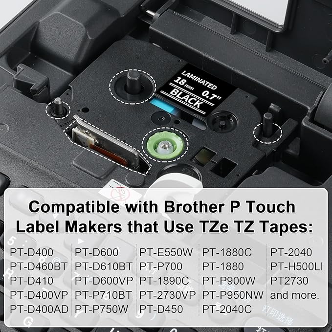 Labelife 18mm Black Label Tape TZe-345 Replacement for Brother P Touch Label Tape 18mm 0.7 Laminated White on Black TZe TZ Tape TZe345 for Brother PT-D400 PT-D410 PT-D600 PT-D610BT Label Maker, 4-Pack