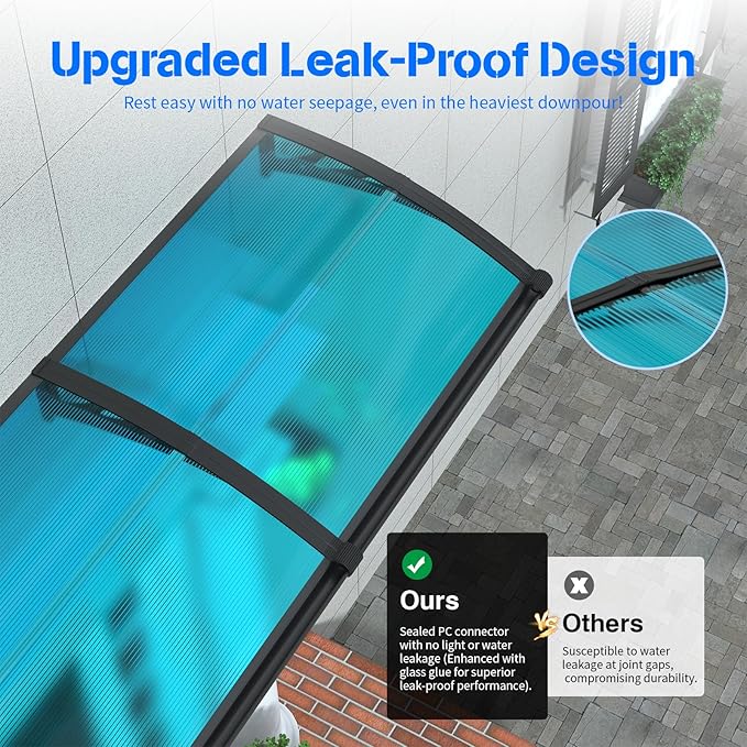 Awning for Door Entrance with Drainage Sink,40x60 Inch Awnings for Doors,Window Canopy Exterior with Plastic Steel Bracket,Polycarbonate Cover,UV,Rain,Snow Protection for House,Porch,Patio,Deck