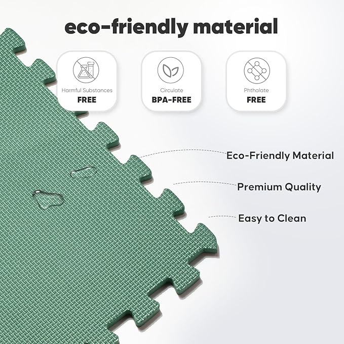 Home Gym Mat, Puzzle Exercise Mat, EVA Interlocking Foam Floor Tiles for Home Workout Equipment and Kids' Play Areas - Blue, 24 in x 24 in x ½ in - (Green, 12 Pack (48 SQ FT))
