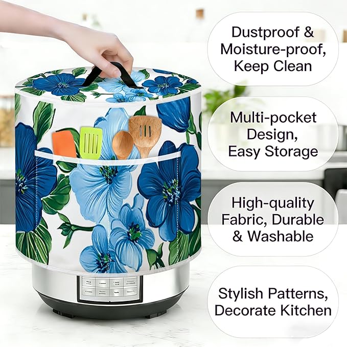 Rice Cooker Cover, Dust Cover for Kitchen Appliances with Handle and Storage Pocket, Easy to Clean Kitchen Decor Gift, Fits 3-6-8 Quart Instant Pot, Slow Cooker and Air Fryer