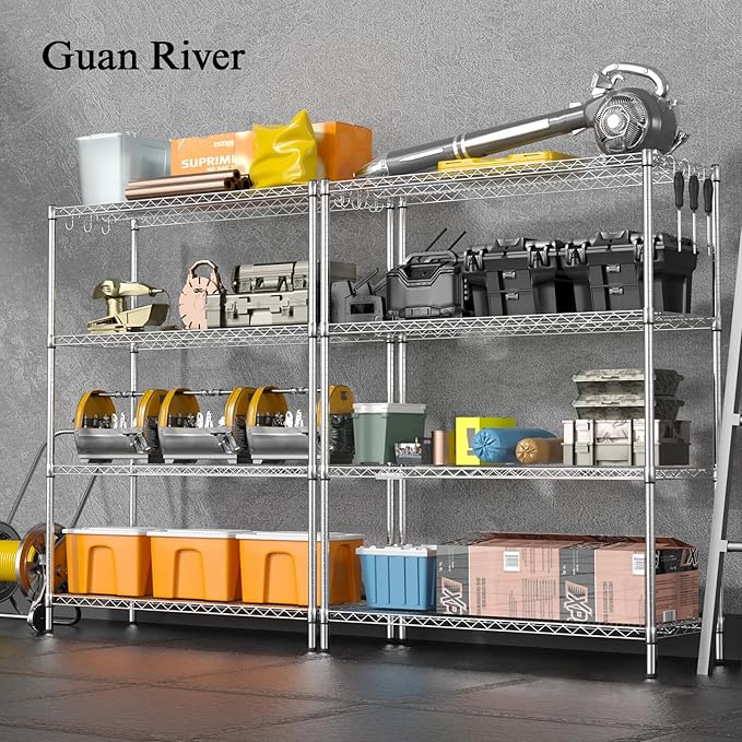 4-Shelf Adjustable Metal Shelf Wire Shelving Unit Heavy Duty Storage Rack Shelf for Office,Kitchen,Bedroom,Bathroom,Laundry,Pantry Basement,Garage(Chrome,48" L x 18" W x 62" H)