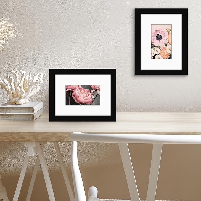 Americanflat 6x8 Picture Frame with Shatter-Resistant Glass - Use as 3x5 Frame with Mat or Display 6x8 Photo Without Mat - Signature Collection - Picture Frames for Tabletop and Wall Display - Black
