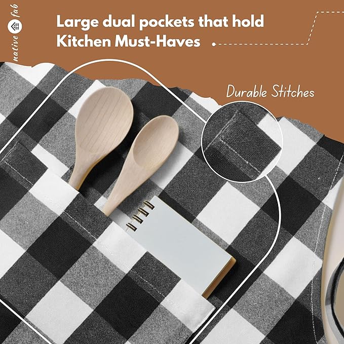 Native Fab Kitchen Apron 2 Pack - 100% Cotton Adjustable, Durable Apron with Pockets, Perfect for Cooking, Baking, Grilling