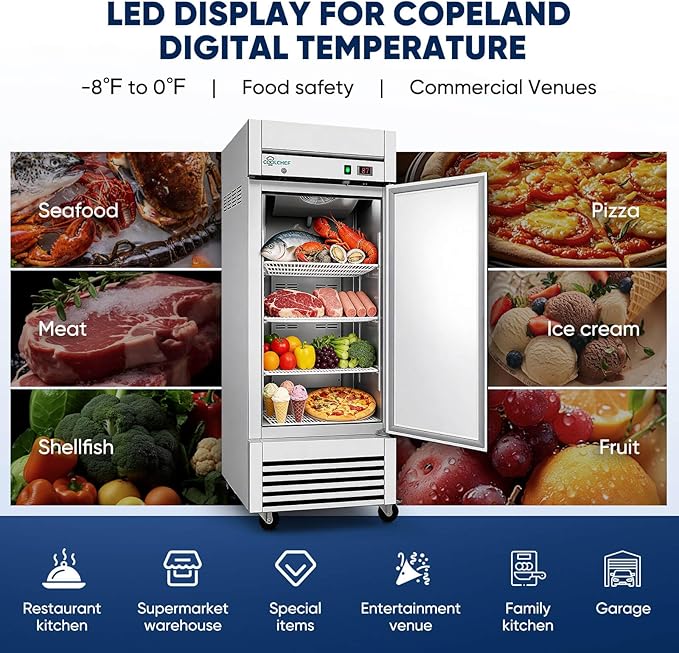 Commercial Freezer Upright Single Door 27" Stainless Steel Reach In Frost Free Upright Freezers 20 cu ft Garage Ready Restaurant Kitchen Industrial Freezer Commercial Stand Up Freezers Standing