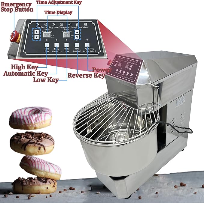 INTSUPERMAI Commercial Dough Mixer, 40QT Stand Flour Mixing Machine, Double Action Double Speed, with Dough Cutter, 110V/1800W Electric Food Stand Spiral Mixer