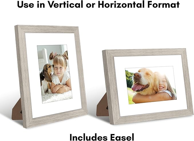 Americanflat 8x10 Picture Frame with Shatter-Resistant Glass - Use as 5x7 Frame with Mat or Display 8x10 Photo Without Mat - Signature Collection - Picture Frames for Tabletop and Wall - Driftwood
