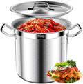 Stainless Steel Stockpot – 50QT Stock Pot with Lid, Heavy-Duty Tri-Ply Bottom Cooking Pot for Canning, Boiling Beer Brewing, Soup, Seafood Boil – Satin Finish Stainless Steel Soup Pots